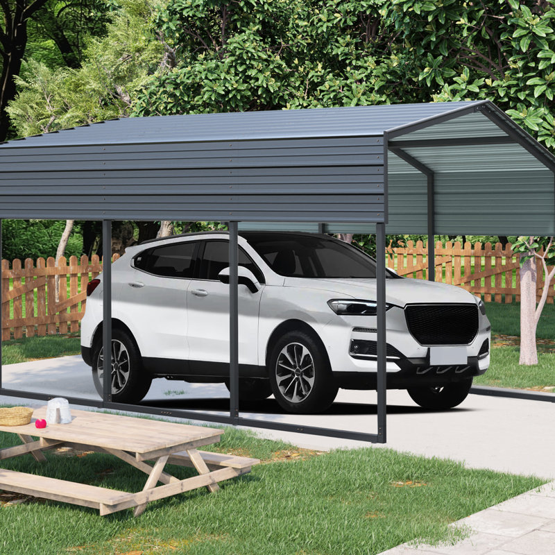 10'W X 15'D Metal Carport With Galvanized Steel Roof - Heavy Duty For Vehicle & Camping Equipment Storage Outdoor Garage 10 X 15 Ft