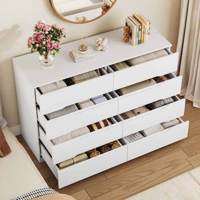 Commode moderne à 8 tiroirs de 47,2 po avec rangement spacieux et poignée dissimulée pour la chambre à coucher et le salon