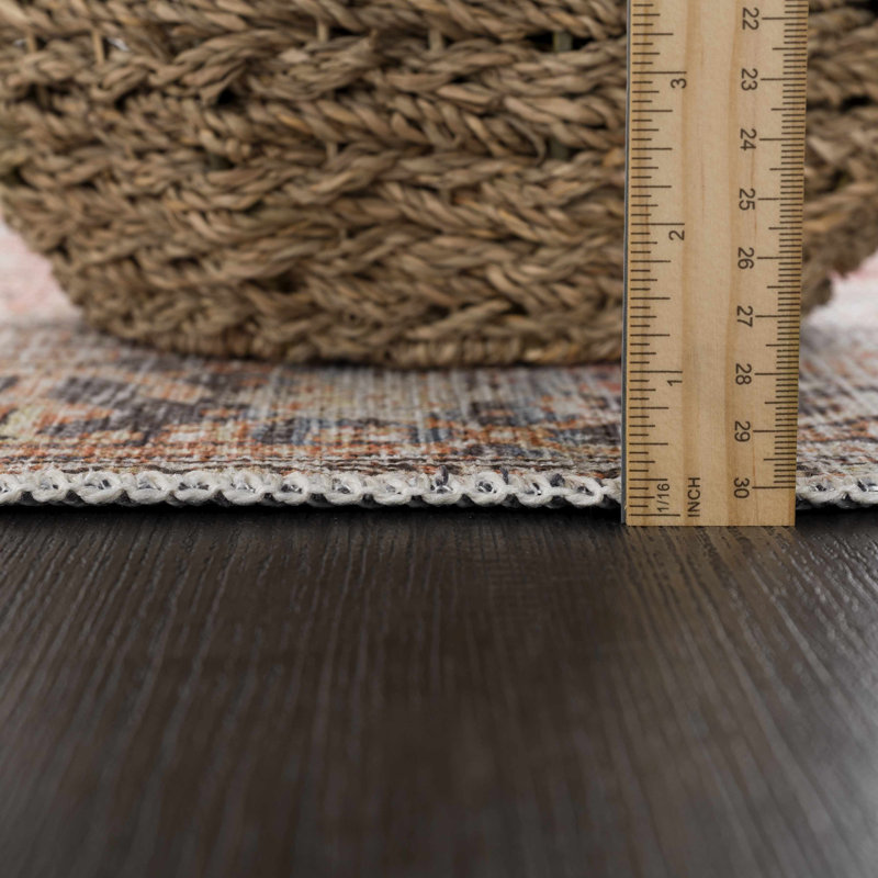 Performance Rust/Gray/Blue Machine Washable Area Rug, Runner 2'7" x 7'3"