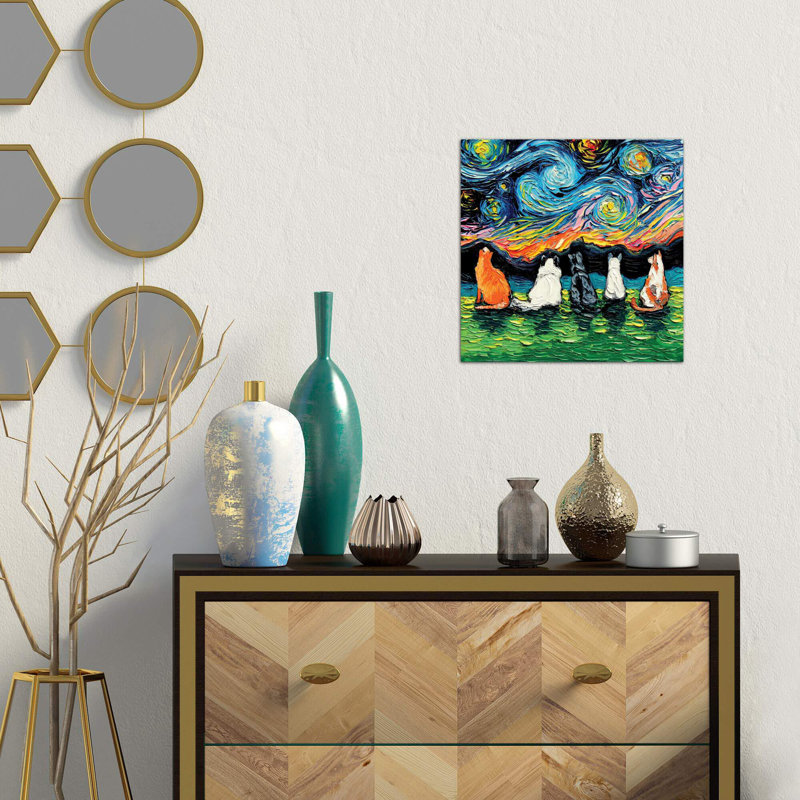 «Starry Cats» par Aja Trêves - reproduction d'art sur, Toile tendue, H 12 po x l 12 po x P 0,75 po