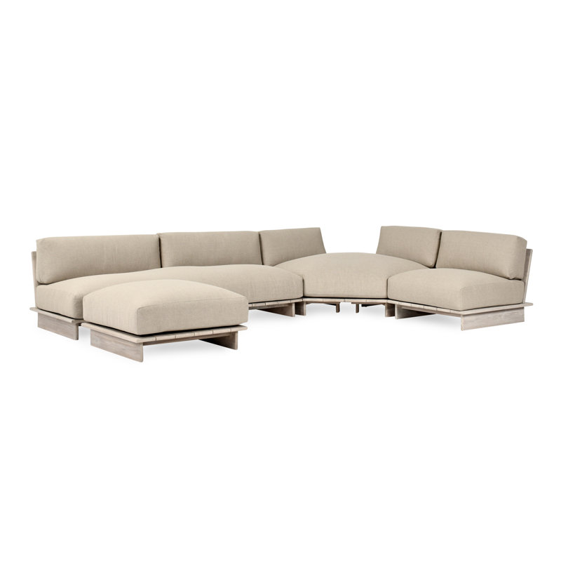 Livia 136.7'' Wide L-Shaped Teak Patio Sectional with Cushions