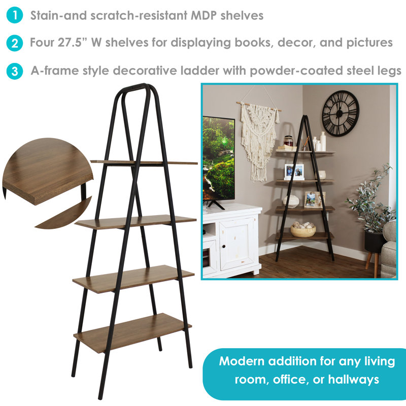 68.5" H Industrial-Style 4-Tier A-Frame Ladder Shelf, Brown