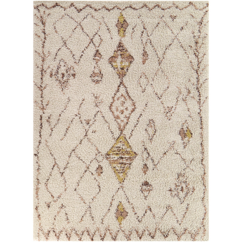 Caureen Cream Moroccan Diamond Area Rug, Rectangle 5'3" x 6'12"