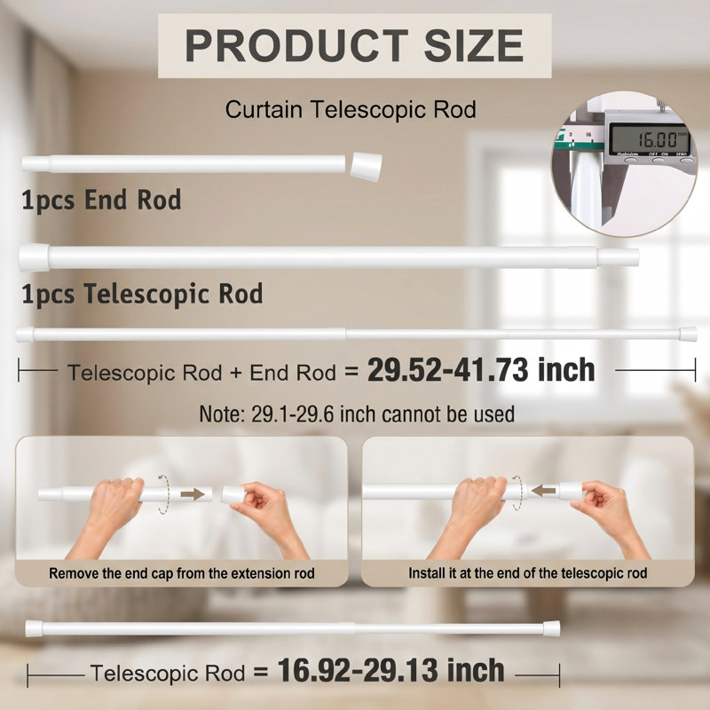 Paquet de 2 barres de tension à ressort blanches, 17-41 pouces réglables sans perceuse extensible pour fenêtre, cuisine, tablettes, véhicule récréatif, réfrigérateur, petits espaces