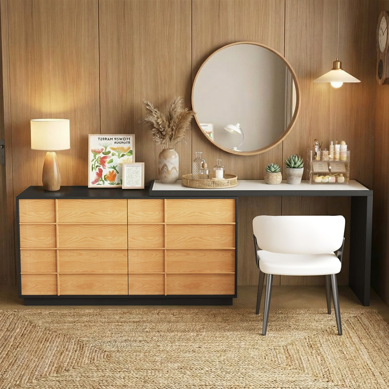Bureau de meuble-lavabo extensible en bois 47,24 po avec 6 tiroirs