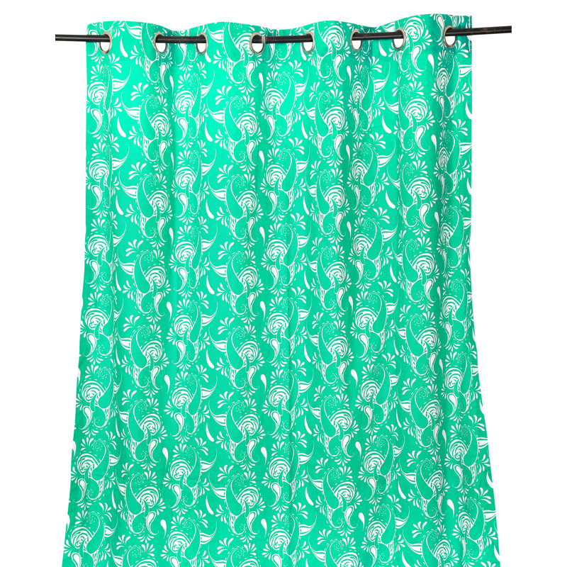 Macdonald Cotton Semi Sheer Curtain Single Panel, 55" W x 84" L, Teal/White