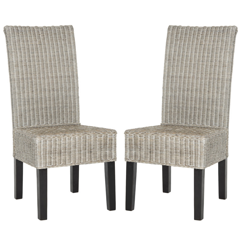 Antique Grey Rattan and Cane Dining Side Chair Set