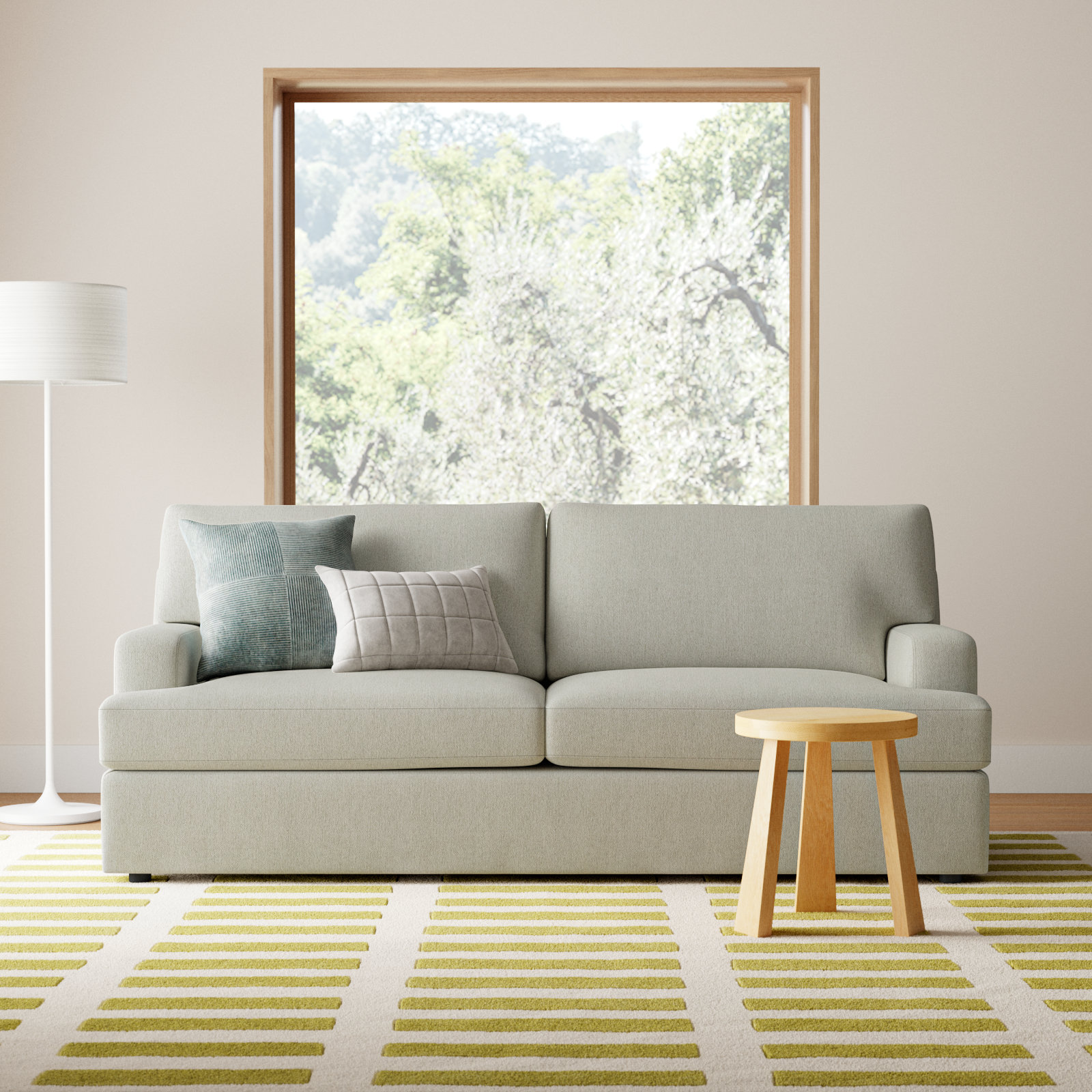 Cleo 84" Upholstered Custom Sofa, Ticket Ash Heathered Basketweave