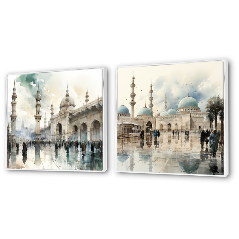 Ensemble de 2 mosquées blanches et bleues, Cadre flottant blanc, H 16 po x l 33 po x P 1 po