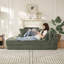 Canapé-lit semi-circulaire 78,5 pouces en velours côtelé 2-en-1 78 pouces, fauteuil inclinable design avec coussin pour le cou et cinq coussins décoratifs dans le salon-1975288988