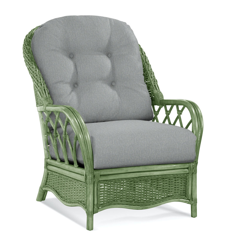 Chaise avec accoudoirs en rotin Everglade, Tissu performance bleu clair 0851-55, Céleri