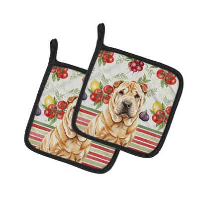 Red Shar Pei Vegetables Pair of Pot Holders