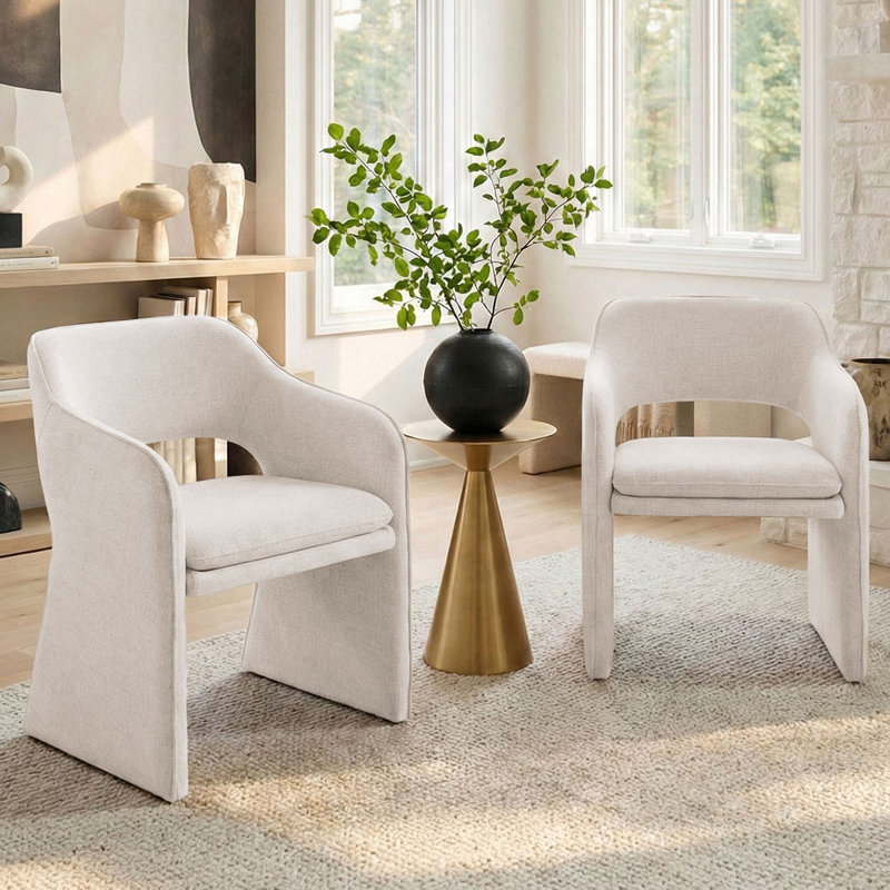 Upholstered Fabric Arm Accent Chair, Beige