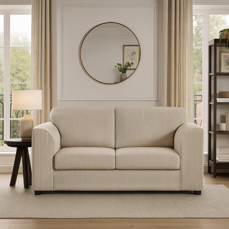 Corduroy Sofa, Cream, 75cm H x 165cm W x 90cm D