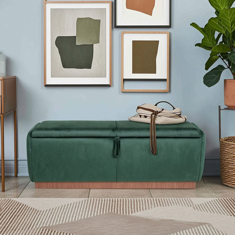 Banquette de rangement rembourrée avec couvercle relevable, Green