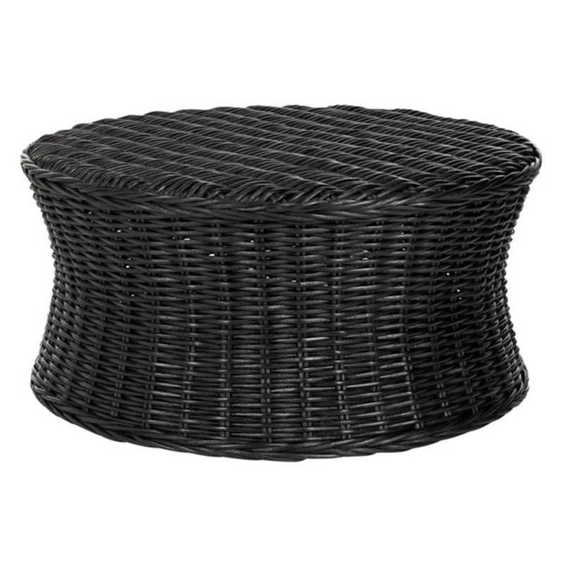 Tillerson Natural Rattan Coffee Table - Transitional Nautical Style with 32.5" Square Top, Black