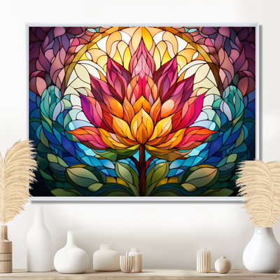 Blossoming Rainbow Lotus Fragmented Glass In Lead - Lotus Framed Prints