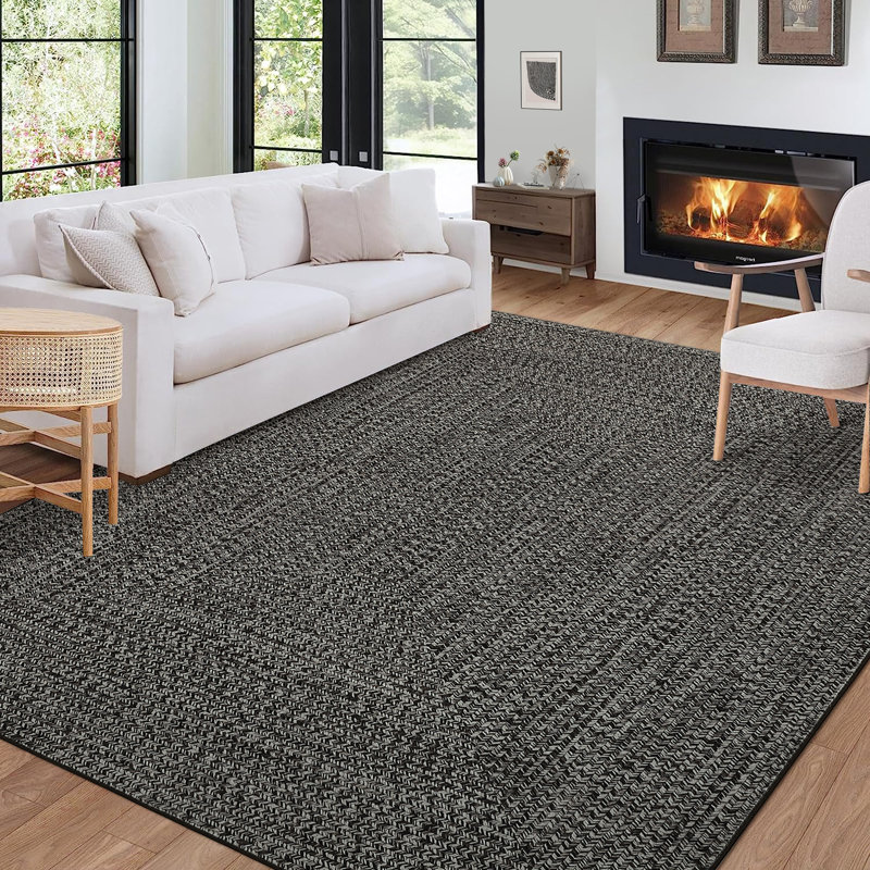 Abstract Machine Printed 120cm X 170cm Area Rug, Dark Grey, Rectangle 120 x 170 cm