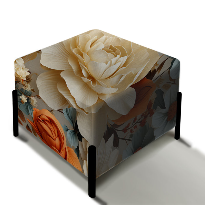 Orange Rustic Elegance Floral Pattern - Floral Square Ottoman