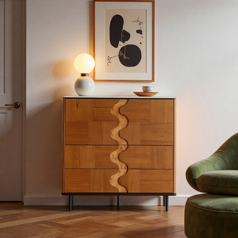 Mid-Century Revolving Door Inlay Accent Cabinet