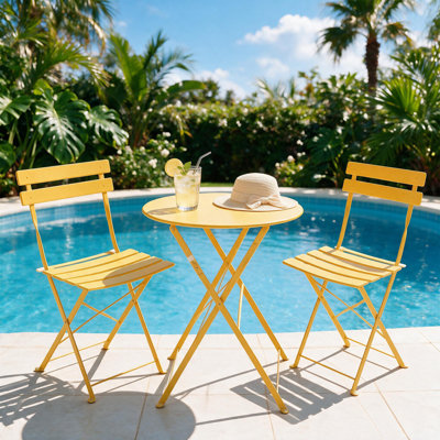 Ensemble de table bistro et chaises rondes en acier 3 pièces