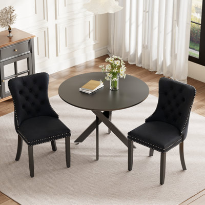Ensemble de salle à manger rond en bois avec chaise capitonnée