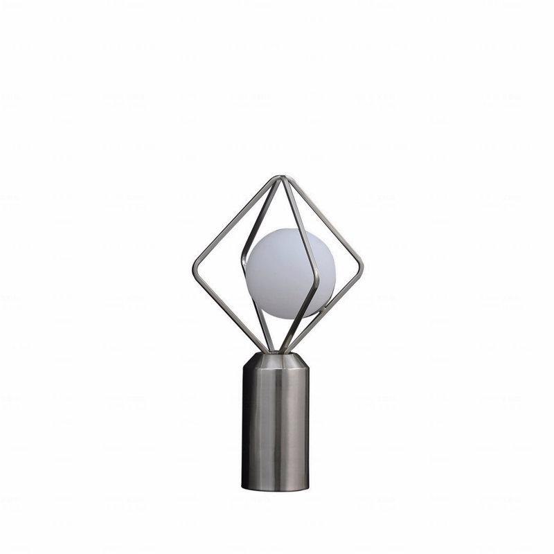 19.5" Modern Monoclinic Table Lamp – Brushed Silver Metal + White Glass Orb Shade