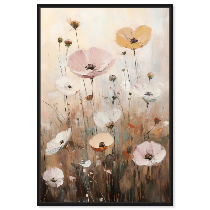 Delicate Flowers in Bloom Canvas Vintage Floral Art by , Black Floater Framed, 37" H x 25" W