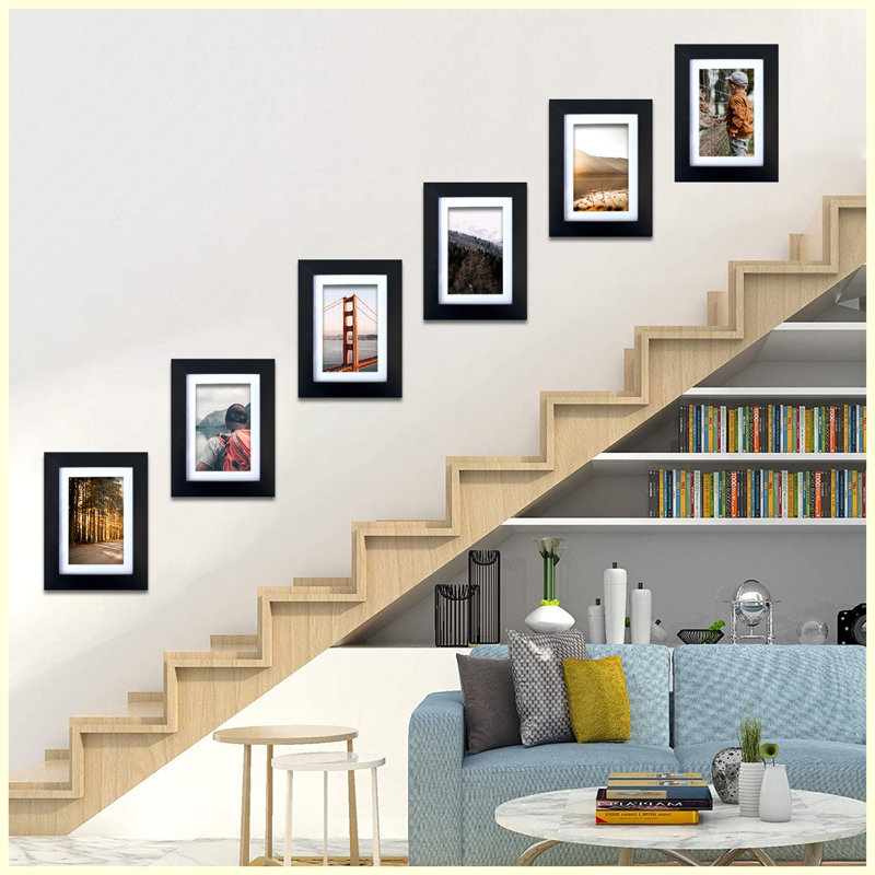 Cadre photo noir en panneau de fibres à densité moyenne 5 po x 7 po, fixation murale et plateau de table, paquet de 6 pour photos, œuvres d'art et décoration intérieure