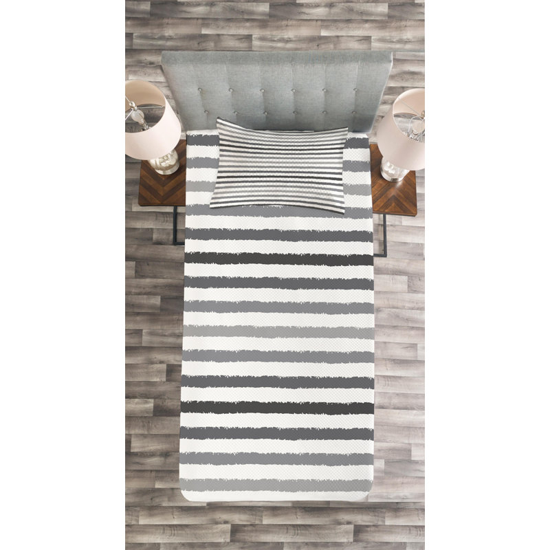 Gray and White Striped Twin Quilted Bedspread Set