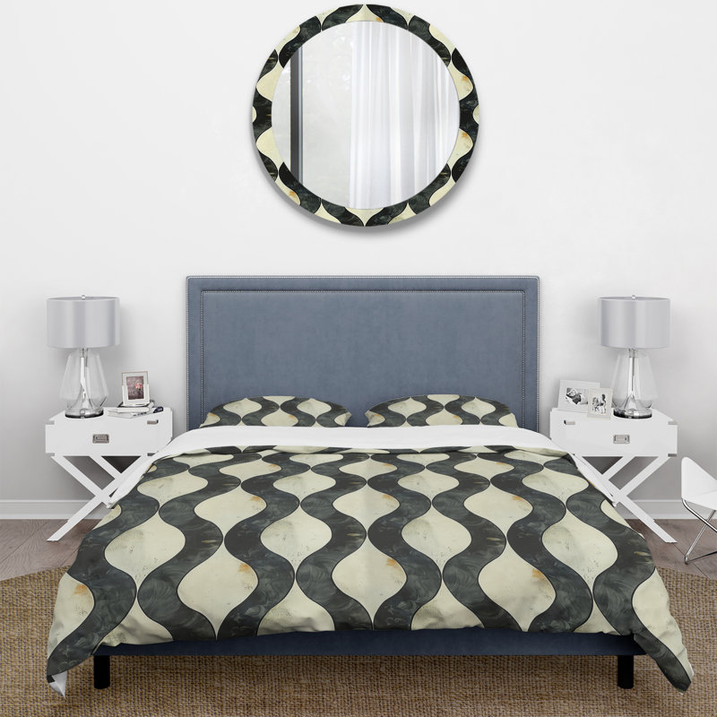 Ensemble de housse de couette noir beige Midcentury Ogee Print I - Midcentury