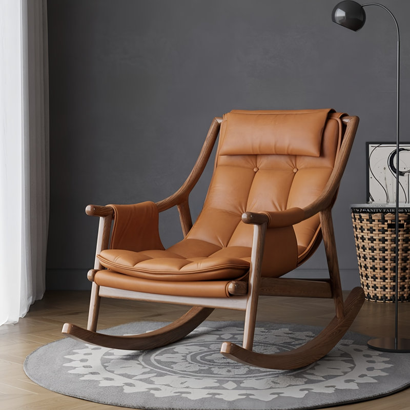 Chaise berçante en bois massif, Brun