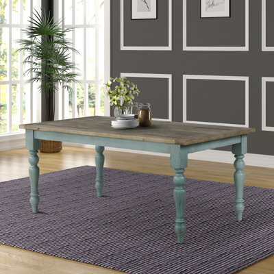 Blue And Brown Two-Tone Finish Wood Dining Table