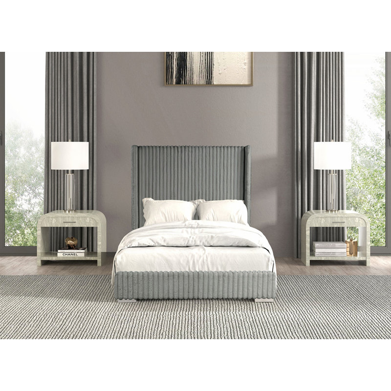 Bed Fur Chenille Fabric beds, Grey, Queen