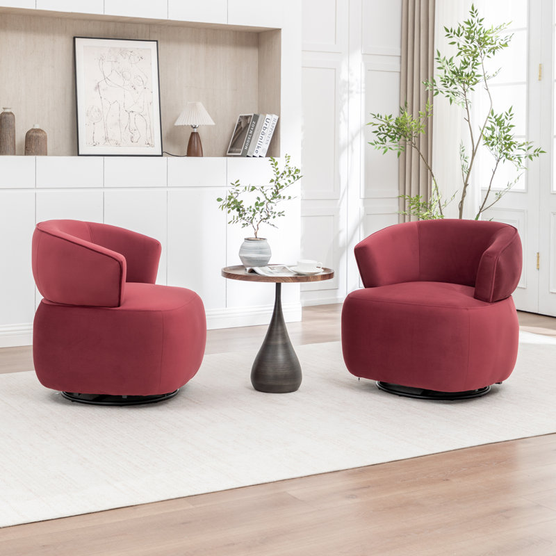 Olevide Swivel Barrel Chair, Red Velvet