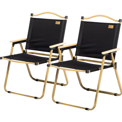 2 Folding Camping Chair, Lightweight Portable Armchair For Beach, Hiking. Black. Effortless To Fold With Handles. Robust Steel Construction, Tough Fabric. -, Stable Non-Slip Feet. 21.25"L X 23.25"W
