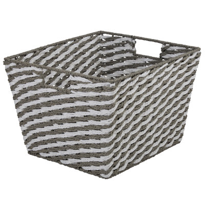  Medium Striped Woven Basket In Grey