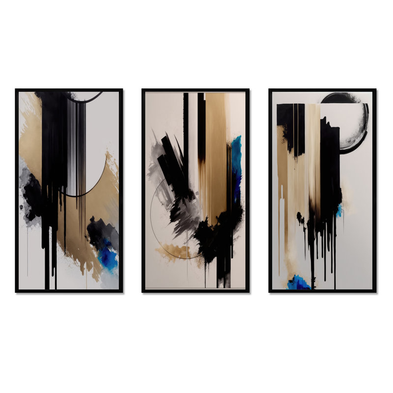 «Blue Minimalist Abstract», 3 pièces sur toile, Noir, H 40 po x l 60 po