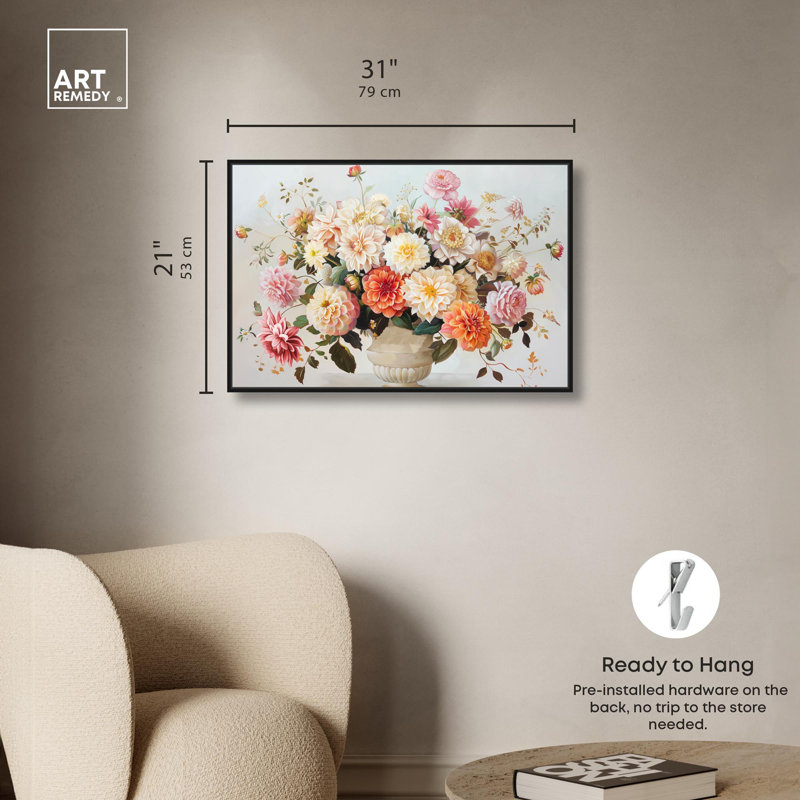 Art floral florale sur toile Vase classique Florale par Art Remedy, H 21 po x l 31 po x P 1,8 po, Cadre noir