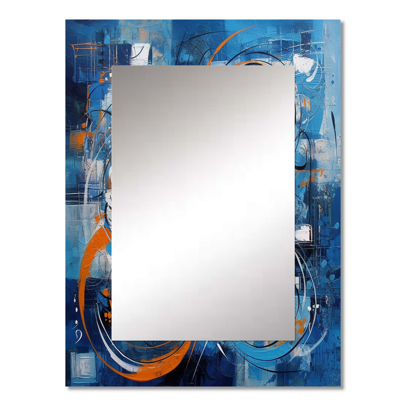 Orange et bleu géométrique Équilibre III - grand miroir mural géométrique, miroir décoratif moderne, impression d'art en métal