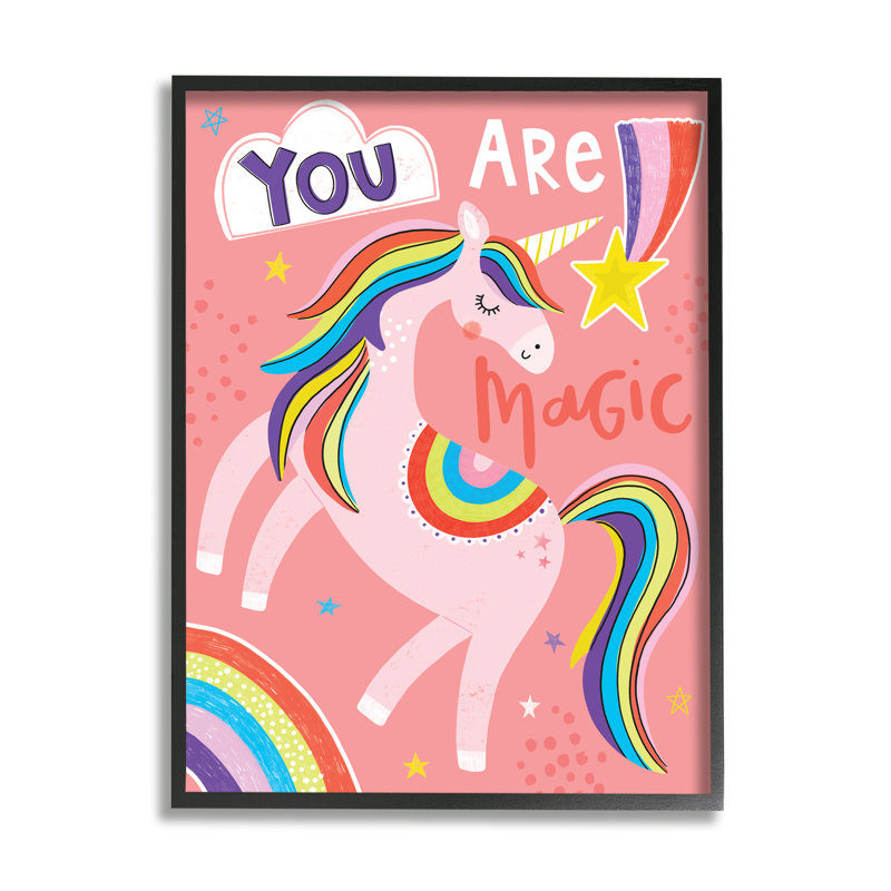 «You Are Magic», licorne rose arc-en-ciel, H 30 po x l 24 po x P 1,5 po, Giclée encadrée noir minuit