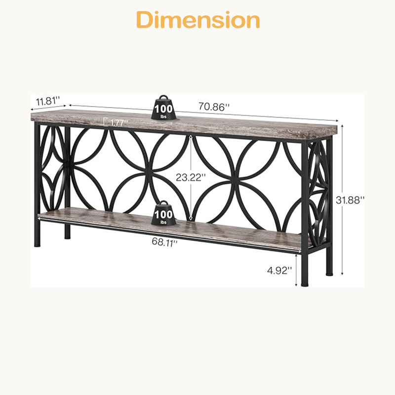 Coffee Table,2-Tier Console Table,Modern Sofa Table, Gray