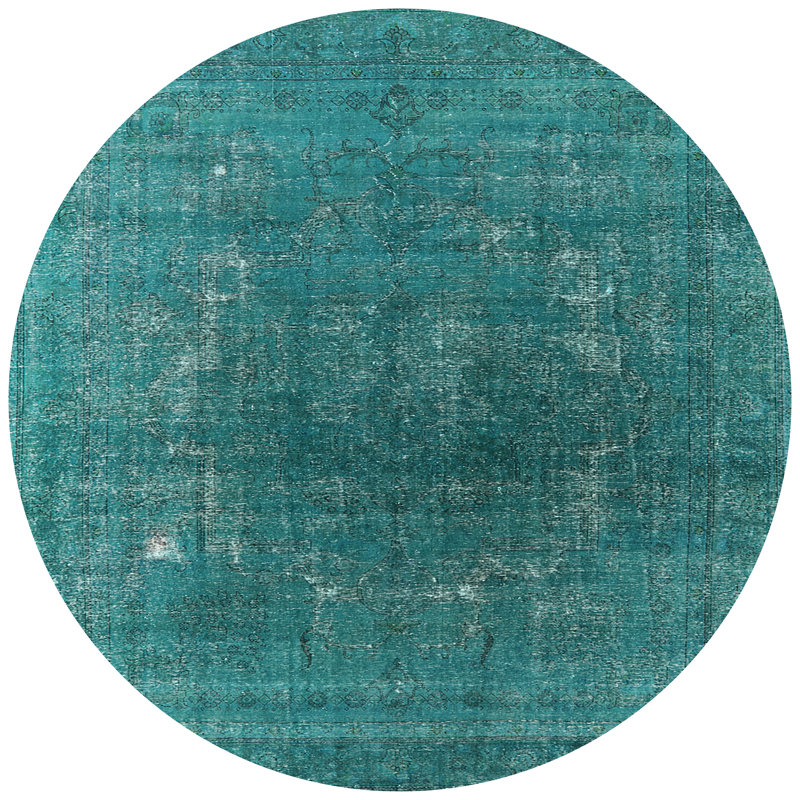 Tapis vert de style oriental, Rond 5 pi