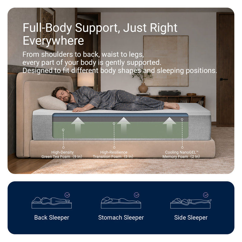  Grand matelas en mousse viscoélastique gélifiée 12 pouces, mi-ferme, rafraîchissant, CertiPUR-US