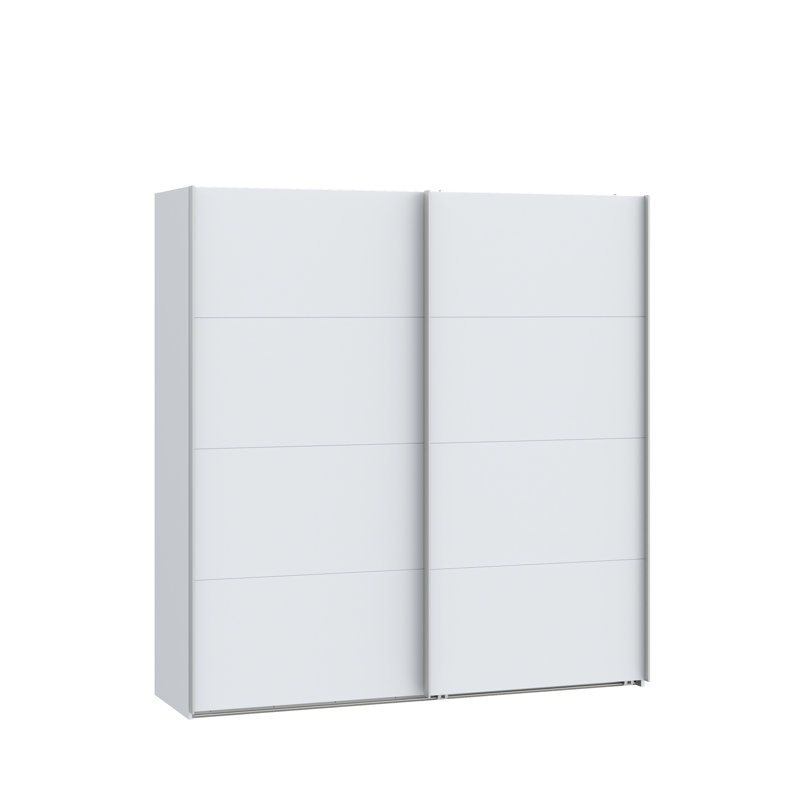 Modern Wardrobe with 2 Sliding Doors, Engineered Wood, White, 211cm H x 150cm W x 63cm D, Chrome