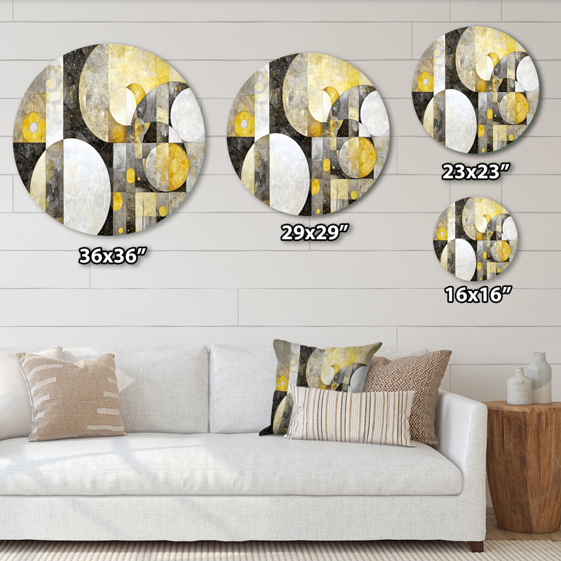 «Celestial Balance» jaune mosaïque - abstrait géométrique rond, décoration murale moderne géométrique salon