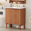 Meuble-lavabo moderne 30 po avec lavabo en céramique, meuble-lavabo minimaliste rétro, portes à poignée libre 45 degrés, meuble-lavabo à rayures verticales avec grand espace de rangement