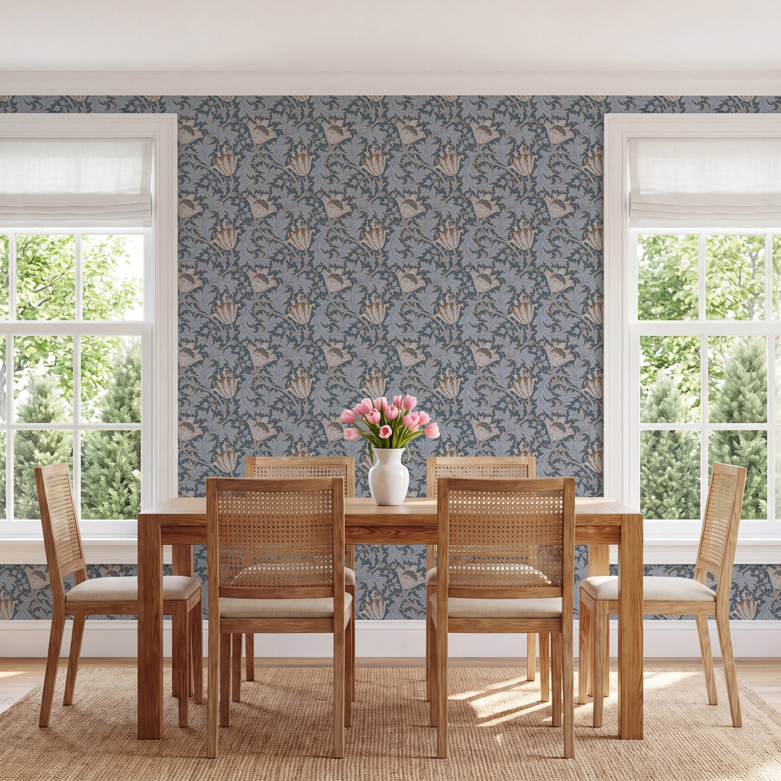 Anemone Floral Wallpaper, Dark Blue
