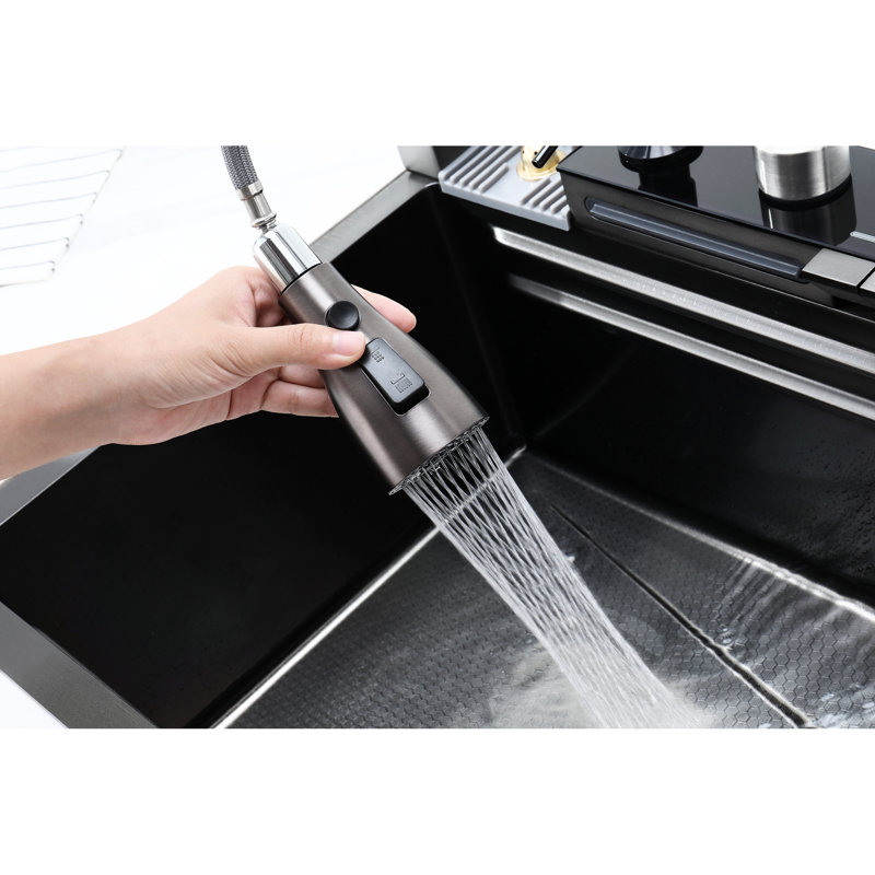 Évier de vaisselle en acier inoxydable 304 - Antirouille avec distributeur de savon Rouille de cuisine - Bouton de contrôle du drainage