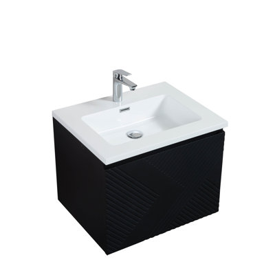 Nasiya 24 po L x 19 po P 2 tiroirs Meuble-lavabo avec évier simple et Comptoir en Quartz noir